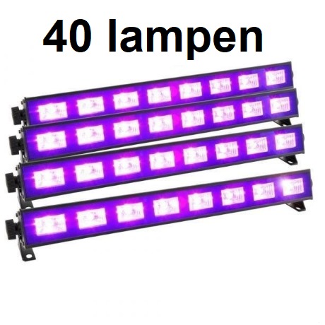 Dubbele sporthal/tennisbaan pakket 40 blacklight lampen set