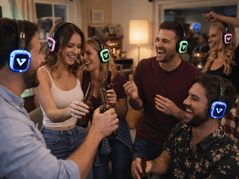 Vrienden organiseren thuis een silent disco
