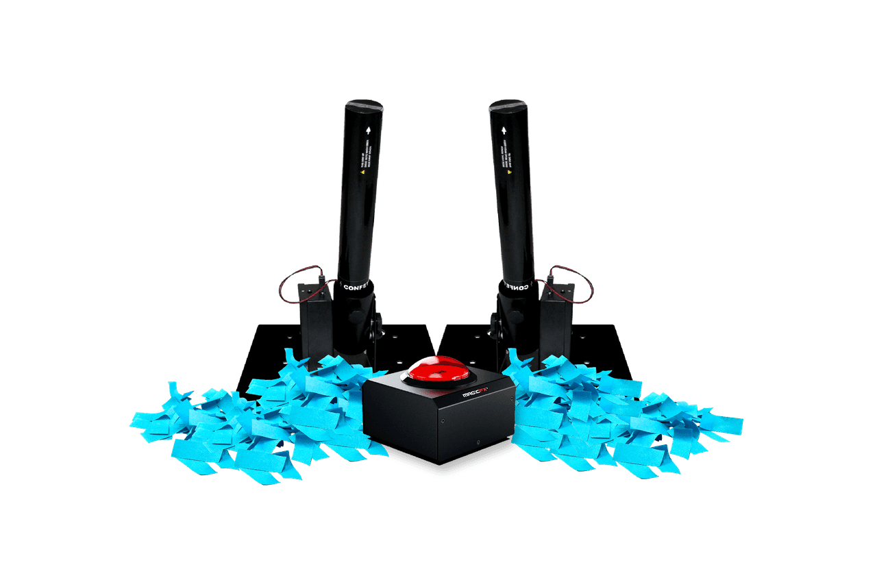 Gender reveal confetti kanon blauw met knop huren