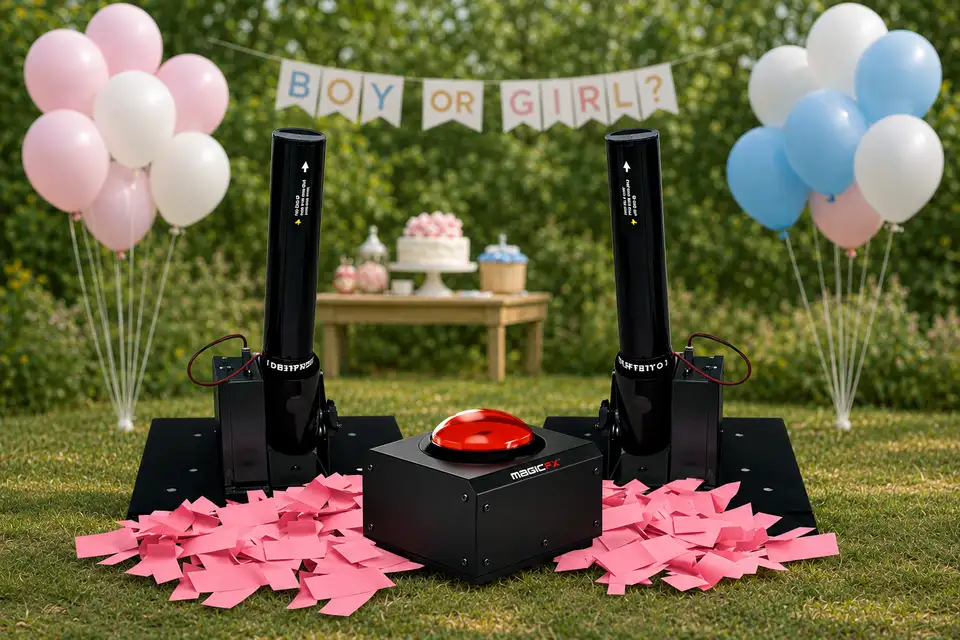 Gender reveal confetti kanon roze met knop