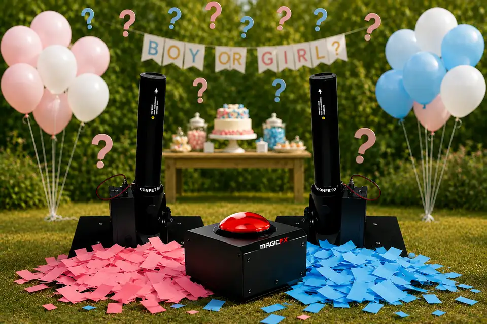 Gender reveal confetti kanon geheim met knop