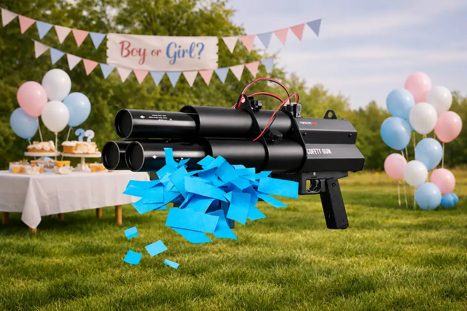 Gender reveal confetti shotgun blauw
